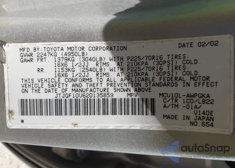 2002 Lexus Rx 300 z USA, uszkodzony, nr VIN JTJGF10U620135859